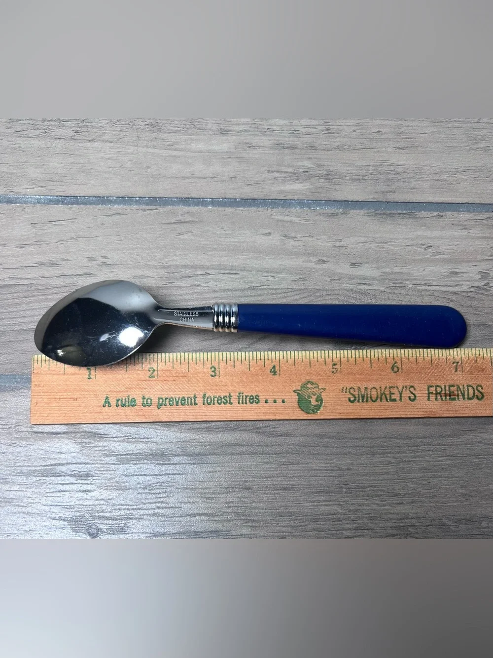 Gibson Vintage Flatware Blue Plastic Handle Tablespoons Soup Spoons Set of 4 Y2K